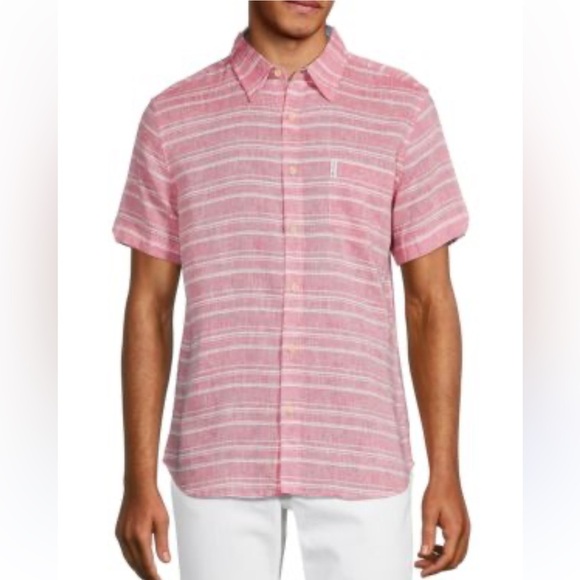 Ben Sherman The Original Pink Striped linen blend Short Sleeve Shirt size small - Picture 1 of 9